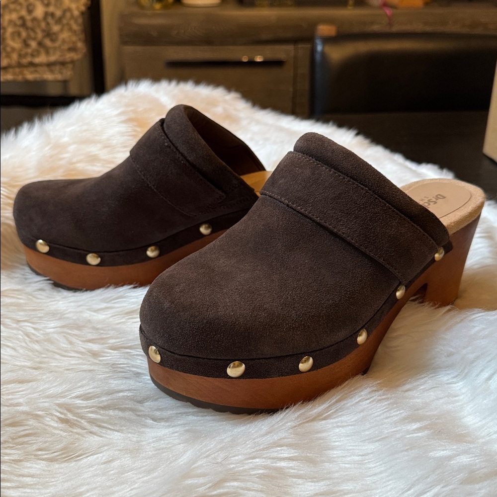 Dr. Scholl's Dark Brown Suede Slip-On Clog Mules - Picture 2 of 4